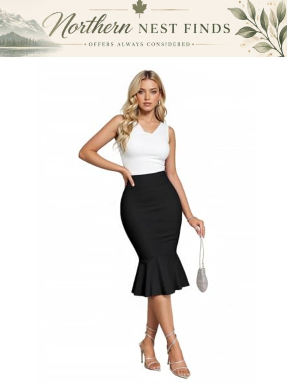 Women's Premium Nylon Ponte Stretch Fishtail Pencil Skirt High Waist Office